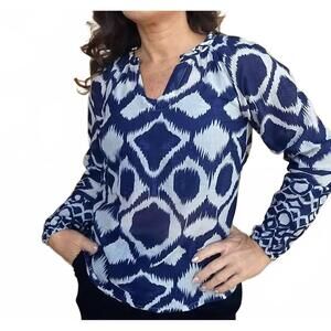 NEW CHARLIE B women's long sleeve blouse in navy white